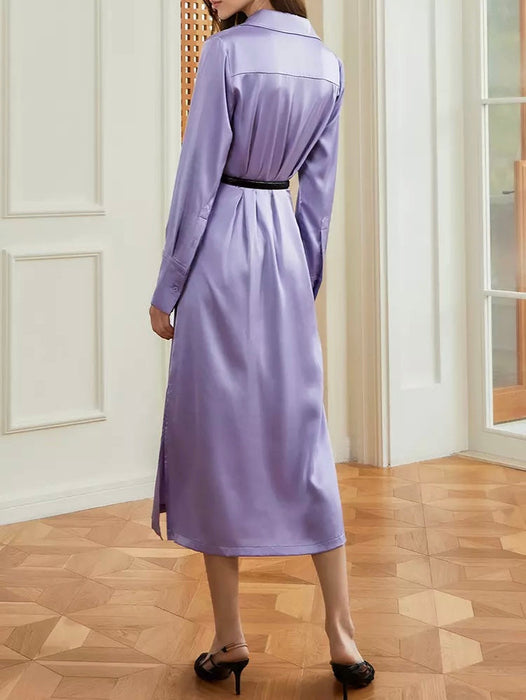 Maxi dress for women Solid Minimalist Long Sleeve High Waist Purple Dress