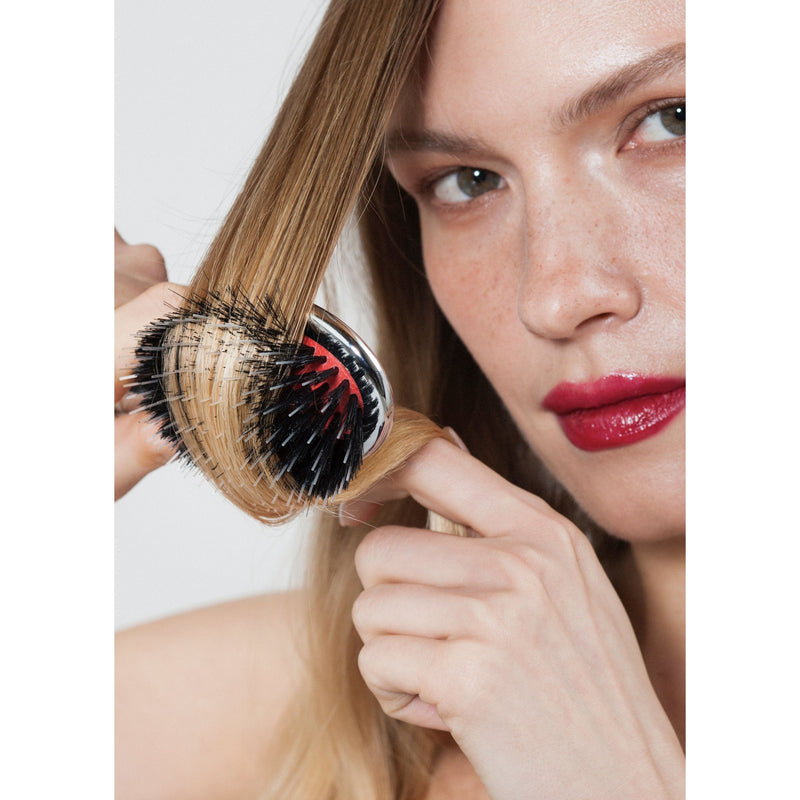 Janeke Pneumatic Hair Brush – Boar Bristle & Nylon Pin Detangling Brush (Chrome & Gold)