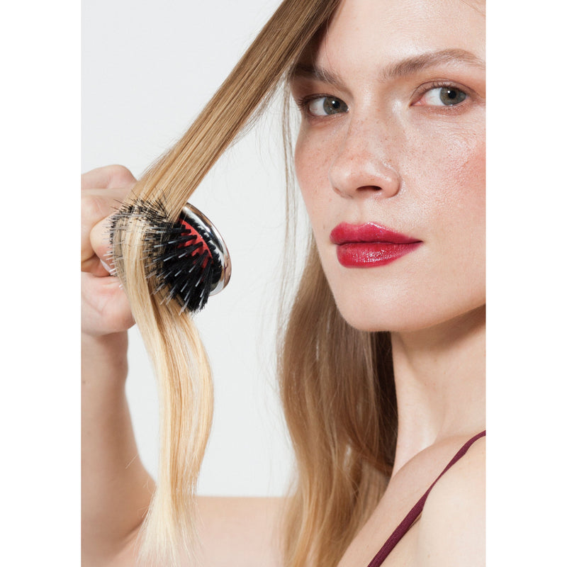 Janeke Pneumatic Hair Brush – Boar Bristle & Nylon Pin Detangling Brush (Chrome & Gold)