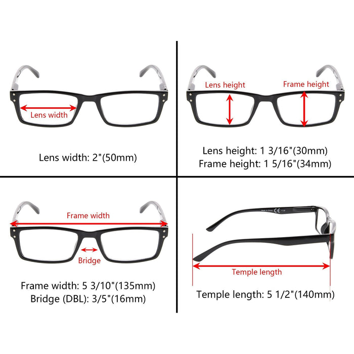 Eyekeeper - 5 Pack Retro Style Reading Glasses Rectangle Readers R057