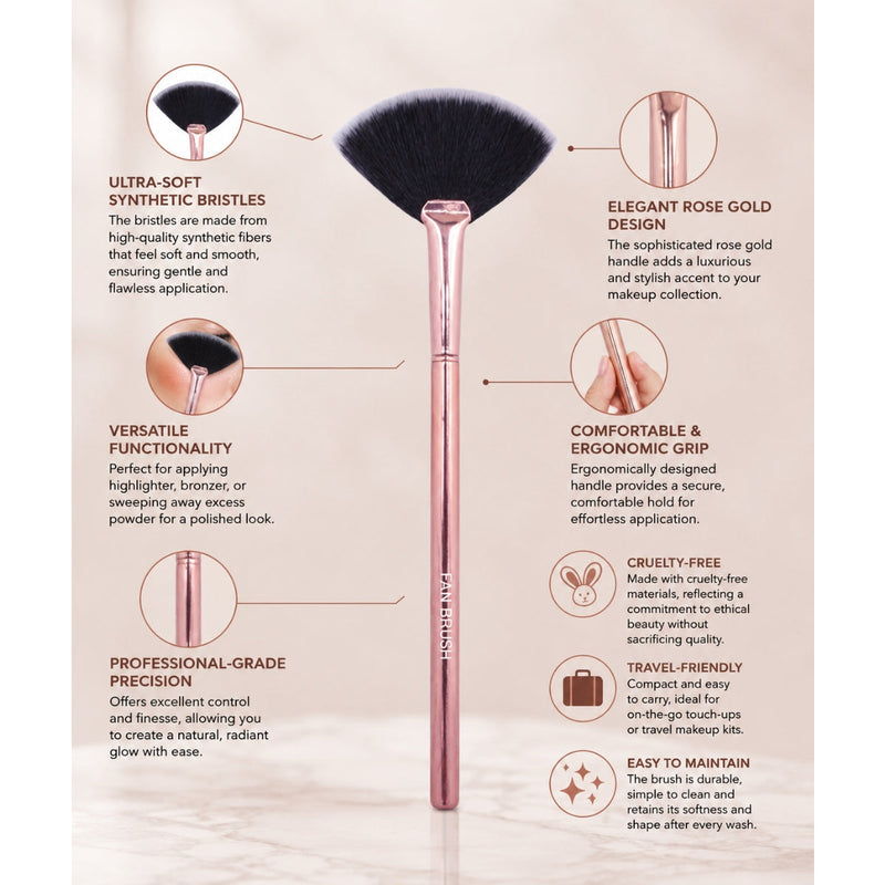 Prolux Cosmetics Rose Gold Fan Brush Fan Brush