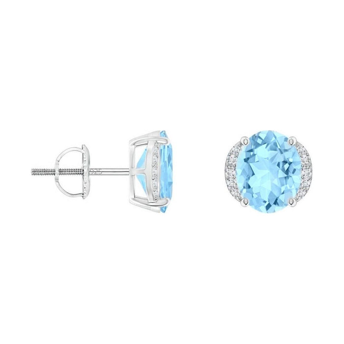 Sterling Silver 925 Oval Blue Topaz Halo Studs