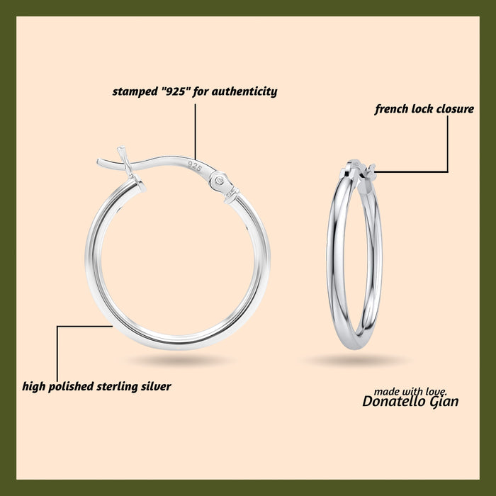 925 Sterling Silver Classic French Lock Hoop Earrings, 25mm-45mm, Hypoallergenic, Perfect for Men Women and Girls