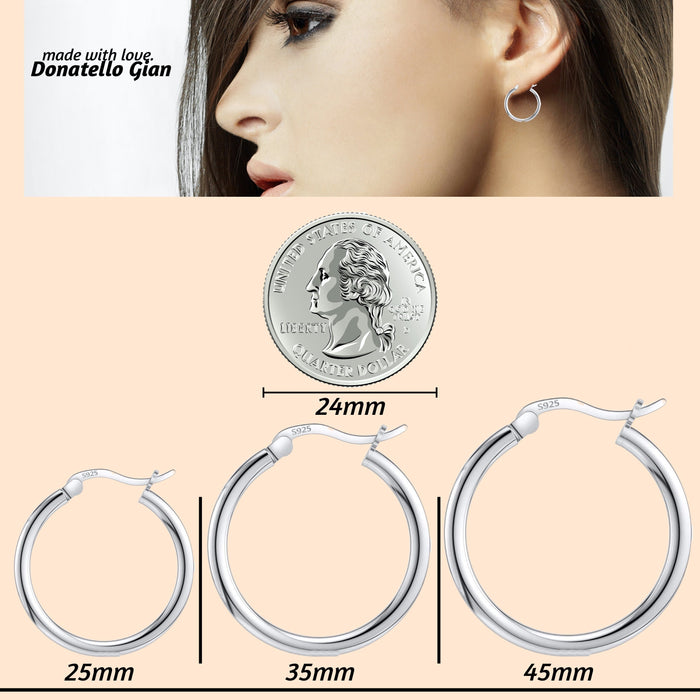 925 Sterling Silver Classic French Lock Hoop Earrings, 25mm-45mm, Hypoallergenic, Perfect for Men Women and Girls