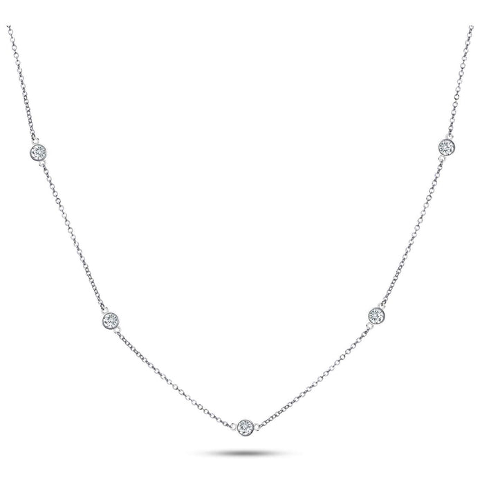 Solid Sterling Silver Round Cut Station Necklace