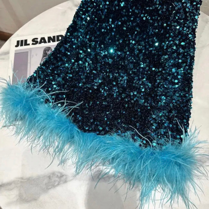 Strapless Feather Sequined Tube Dress