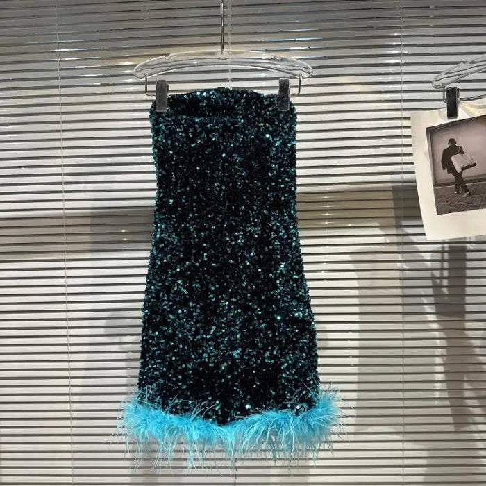 Strapless Feather Sequined Tube Dress