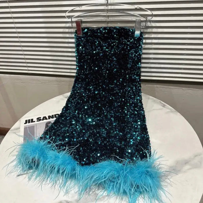 Strapless Feather Sequined Tube Dress