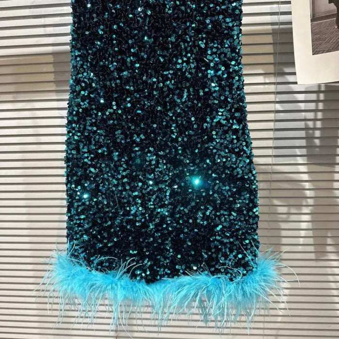 Strapless Feather Sequined Tube Dress