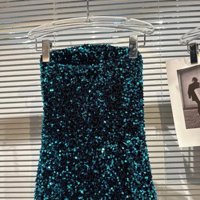 Strapless Feather Sequined Tube Dress