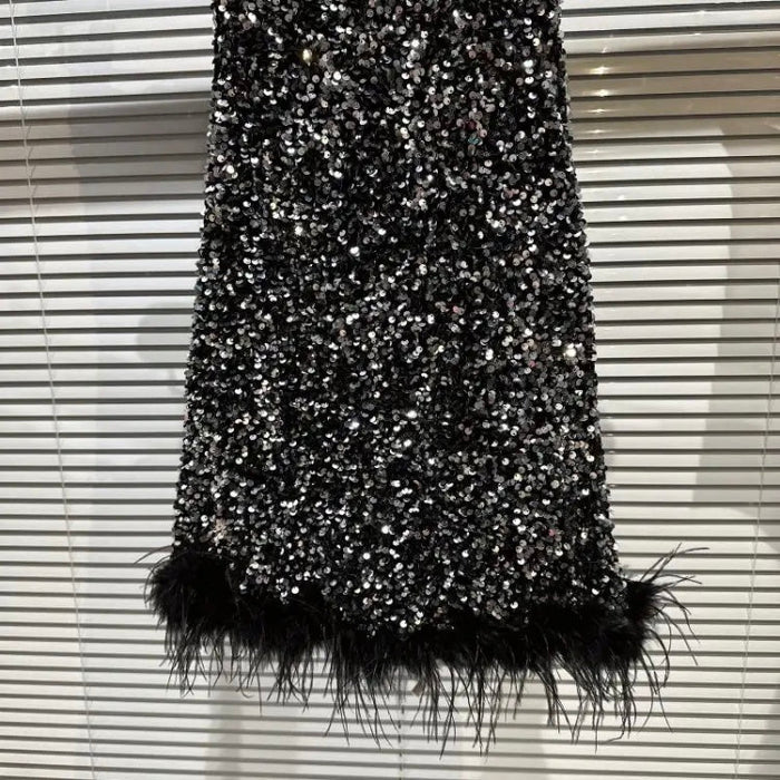 Strapless Feather Sequined Tube Dress