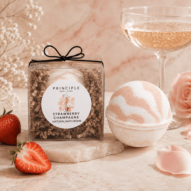 P R I N C I P L E Strawberry Champagne Bath Bomb Bath Tan
