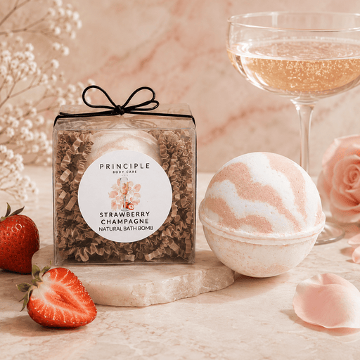 P R I N C I P L E Strawberry Champagne Bath Bomb Bath Tan