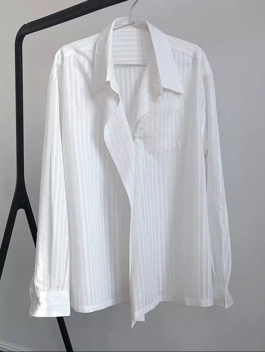 Women's Striped Lapel Long Sleeve Loose Casual Blouse