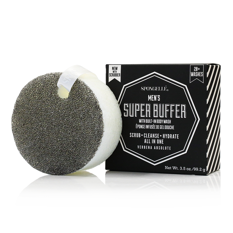 Spongellé 20+ Men's Super Buffer | Black Scrubber Body Wash Infused Buffer