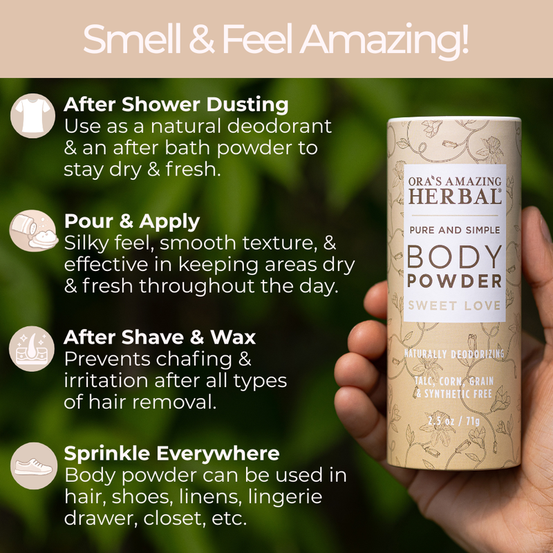 Ora's Amazing Herbal Talc Free Body Powder, Sweet Love Vanilla Body Powder