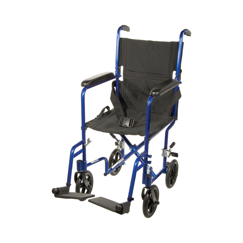 RIO Medical Supplies Lightweight Transport Wheelchair, 17" Seat, Blue
