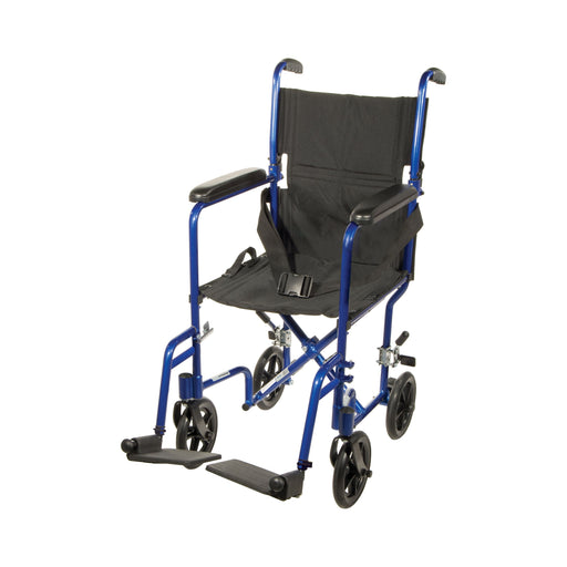 RIO Medical Supplies Lightweight Transport Wheelchair, 17" Seat, Blue