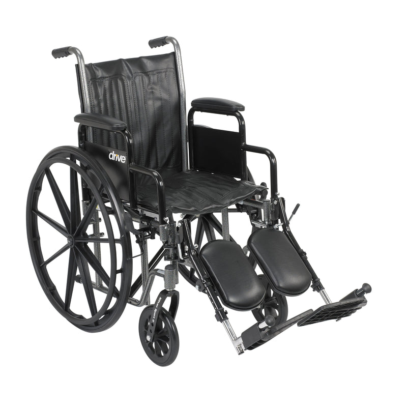 RIO Medical Supplies Silver Sport 2 Wheelchair, Detachable Desk Arms, Elevating Leg Rests, 18" Seat