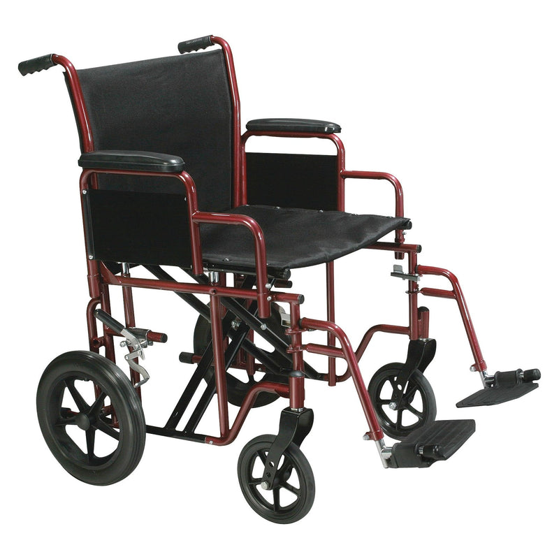 RIO Medical Supplies Bariatric Heavy Duty Transport Wheelchair with Swing Away Footrest, 22" Seat, Red