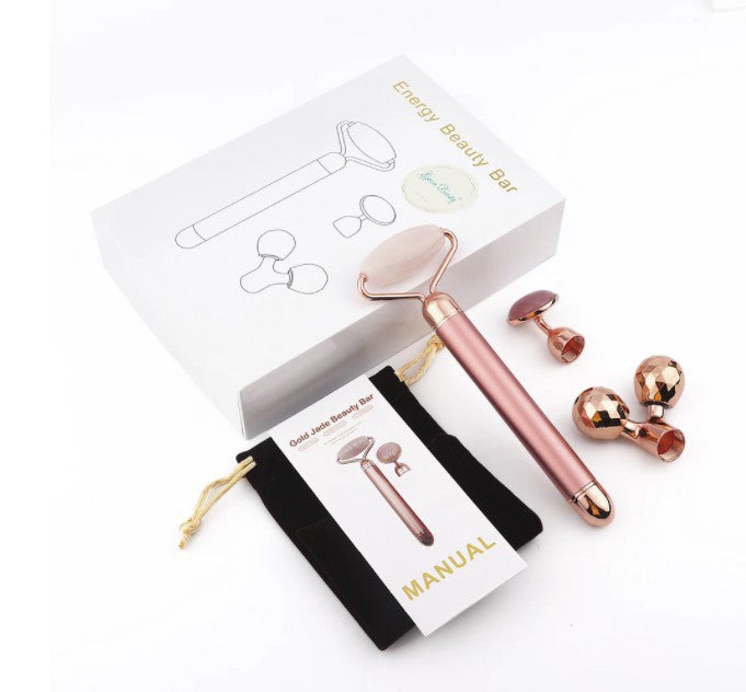 Gold Jade Gemstone 3-in-1 Electric Beauty Bar Sculpting Roller for Face & Body