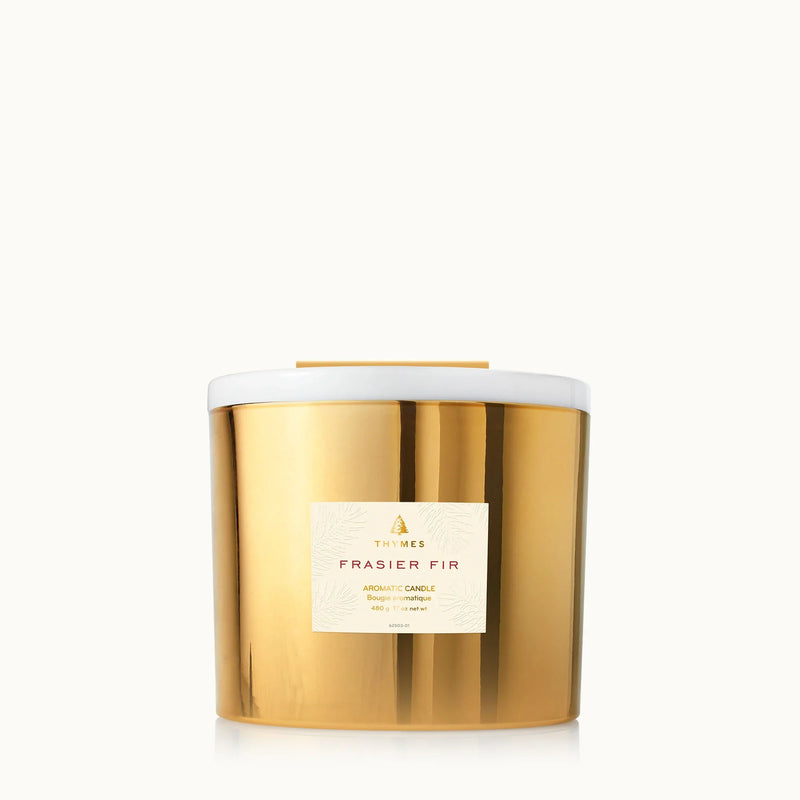 Nava Beauty Thymes Frasier Fir Gold 3-Wick Candle 17.0 OZ Antique White