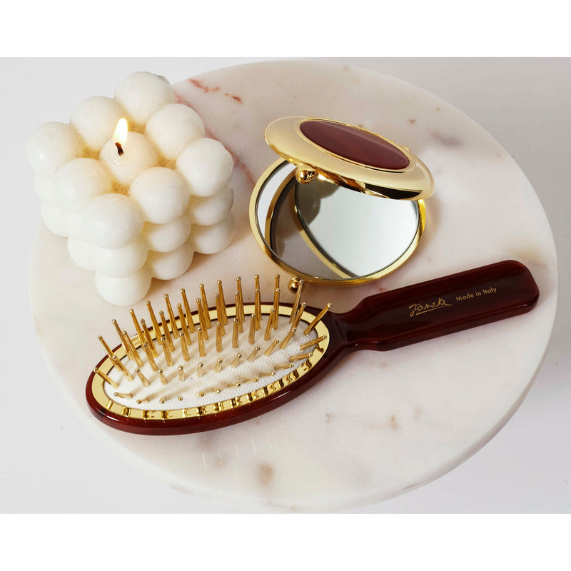Janeke Gold Compact Handbag Mirror – Double-Sided Tortoiseshell Purse Mirror