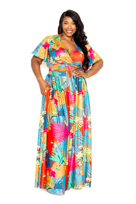 Tropical floral maxi skirt & top set by VYSN