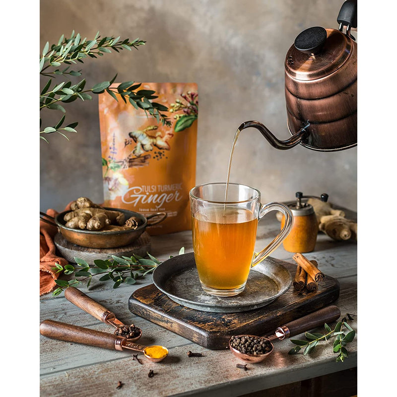 Gardenika Shop Turmeric Ginger Tulsi Chai Loose Tea, Ayurvedic Anti-Inflammatory Blend - /w Turmeric & Ginger - Herbal & Caffeine Free - Organic & Kosher Loose Leaf Tea