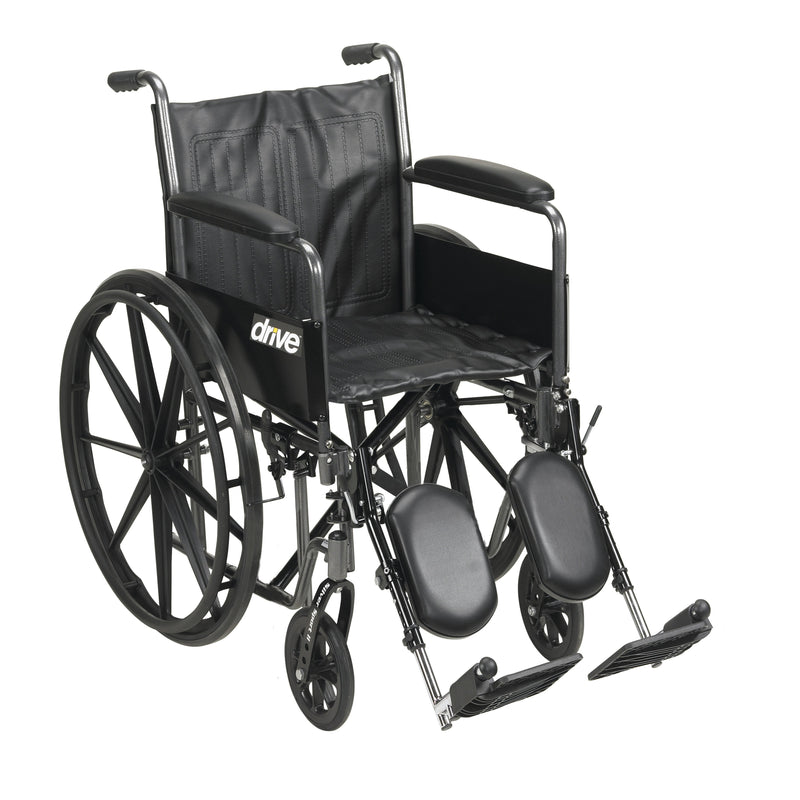 RIO Medical Supplies Silver Sport 2 Wheelchair, Detachable Full Arms, Elevating Leg Rests, 18" Seat
