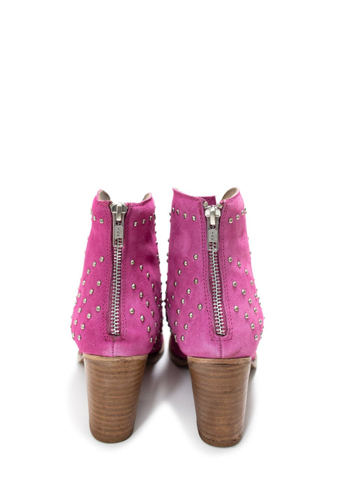 Studded Heeled Ankle Boot in Magenta