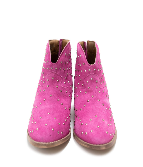 Studded Heeled Ankle Boot in Magenta