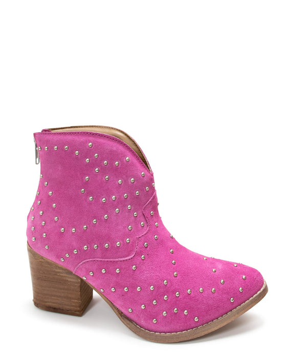 Studded Heeled Ankle Boot in Magenta