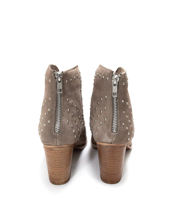 Studded Heeled Ankle Boot in Taupe