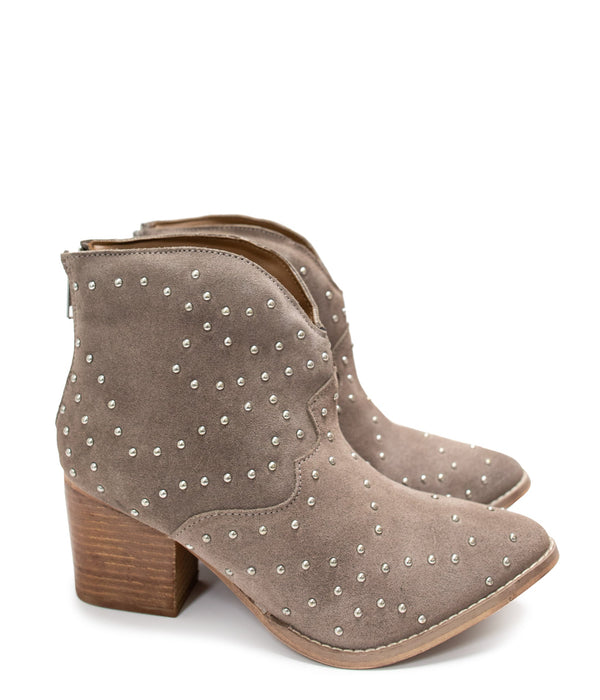 Studded Heeled Ankle Boot in Taupe