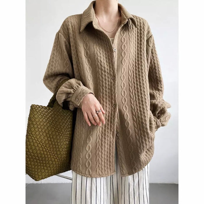 Twist Textured Oversized Polo's Neck Knit Women's Blouses