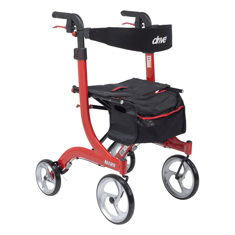 RIO Medical Supplies Nitro Euro Style Rollator Rolling Walker, Tall, Red