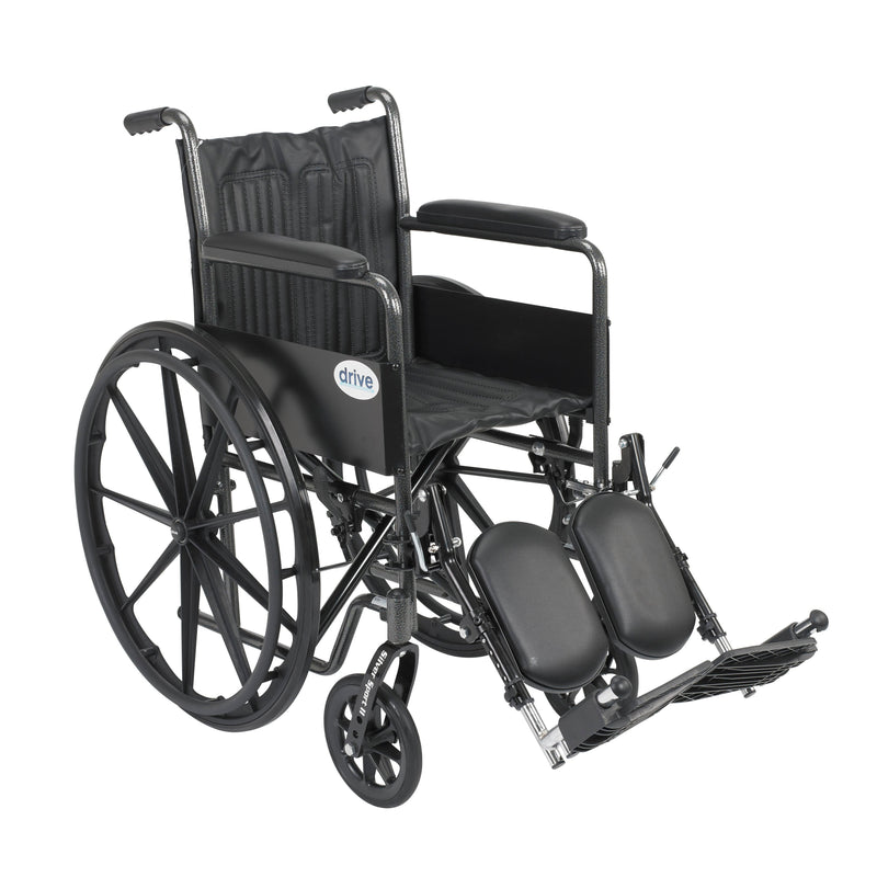 RIO Medical Supplies Silver Sport 2 Wheelchair, Non Removable Fixed Arms, Elevating Leg Rests, 18" Seat