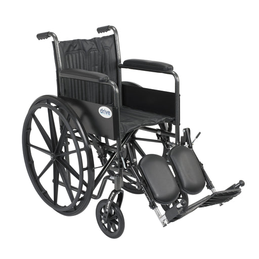 RIO Medical Supplies Silver Sport 2 Wheelchair, Non Removable Fixed Arms, Elevating Leg Rests, 18" Seat