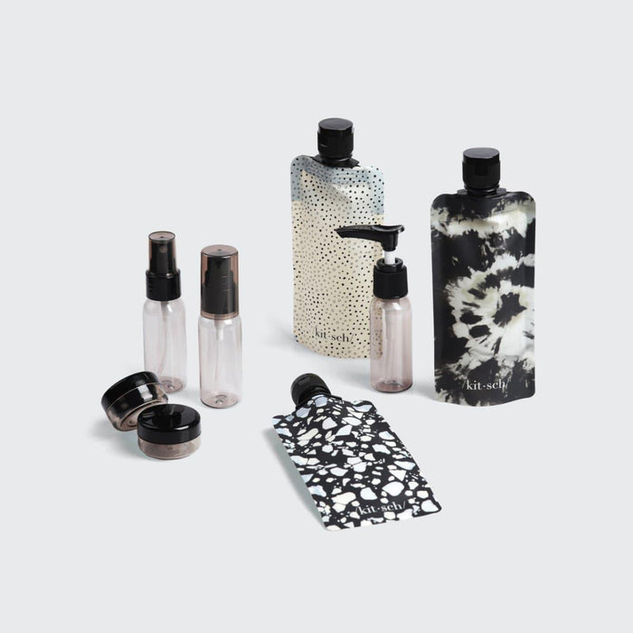 Kitsch - Travel Bottles For Toiletries 11 Pack - Black & Ivory