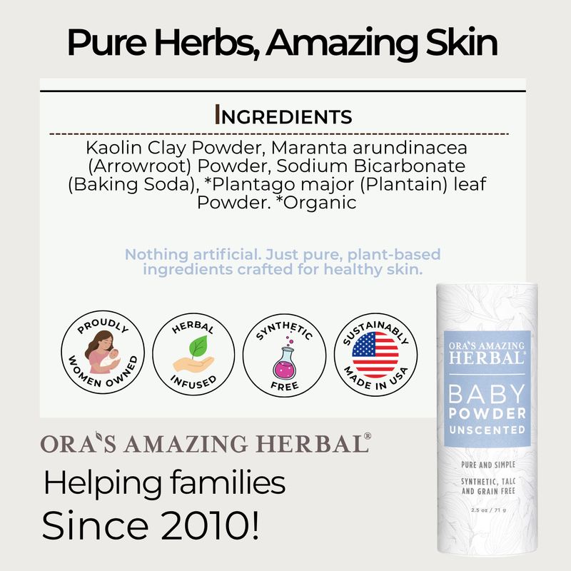 Ora's Amazing Herbal Talc Free Baby Powder, Unscented, Corn Free