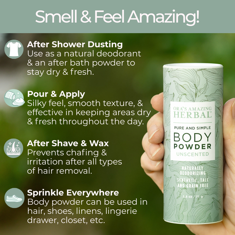 Ora's Amazing Herbal Talc Free Body Powder, Unscented Body Powder