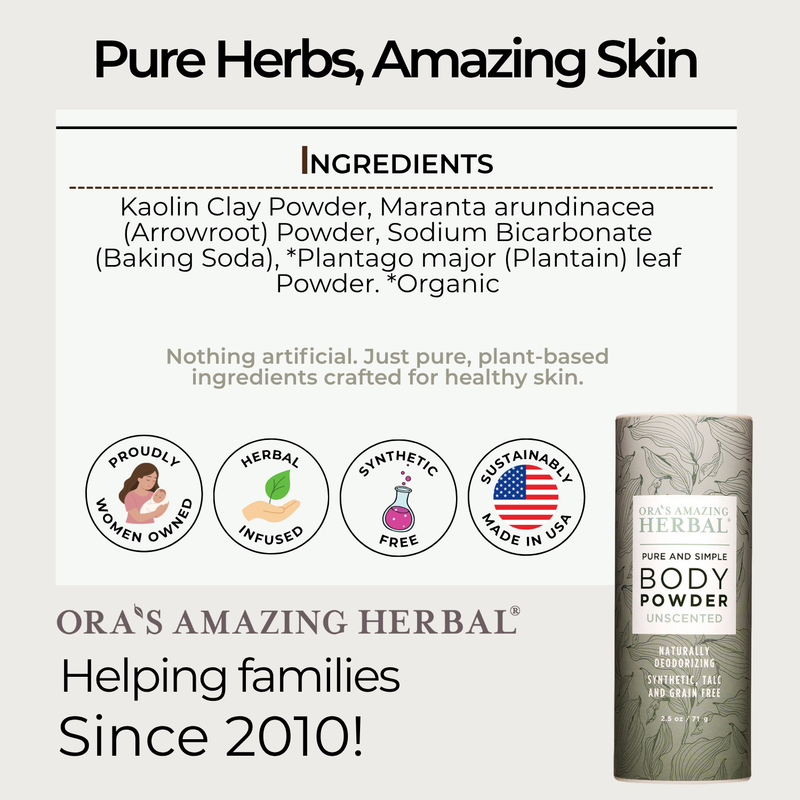 Ora's Amazing Herbal Talc Free Body Powder, Unscented Body Powder