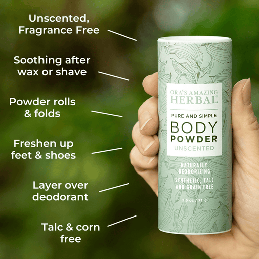 Ora's Amazing Herbal Talc Free Body Powder, Unscented Body Powder Dark Olive Green