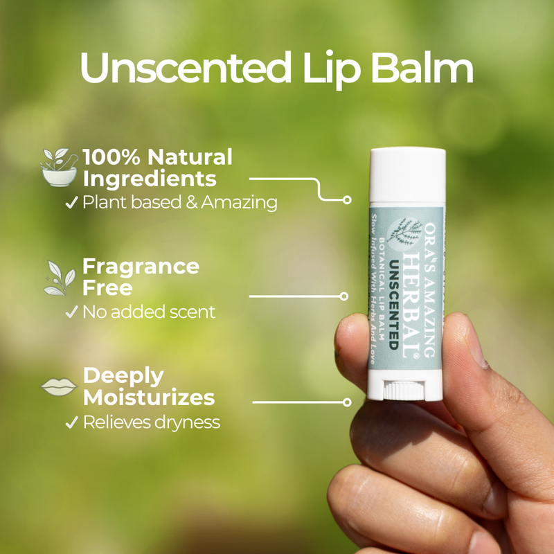 Ora's Amazing Herbal Natural Unscented Lip Balm, Fragrance Free Lip Balm Face Care