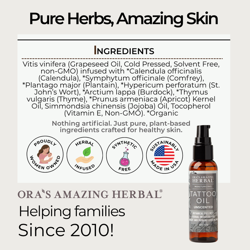 Ora's Amazing Herbal Tattoo Oil, Natural Tattoo Aftercare