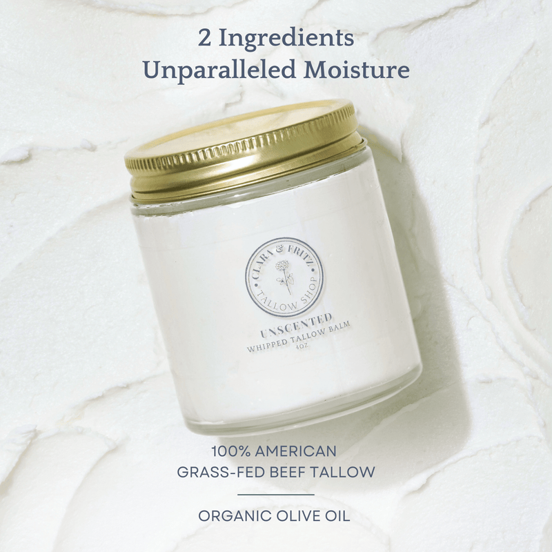 Clara & Fritz Tallow Shop Unscented Whipped Tallow Balm Lotion & Moisturizer