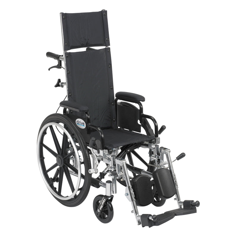 RIO Medical Supplies Viper Plus Light Weight Reclining Wheelchair with Elevating Leg Rests and Flip Back Detachable Arms, 12" Seat