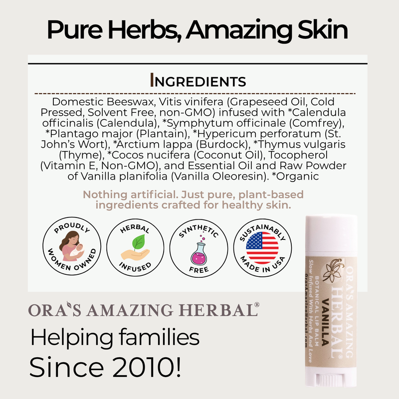 Ora's Amazing Herbal Natural Lip Balm, Herbal Infused, Vanilla