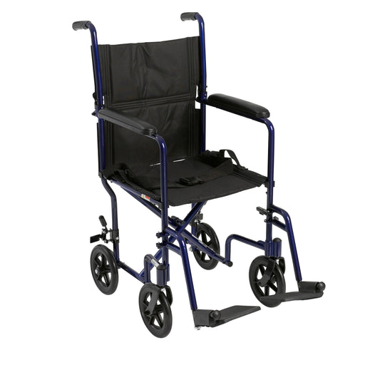 RIO Medical Supplies Lightweight Transport Wheelchair, 19" Seat, Blue
